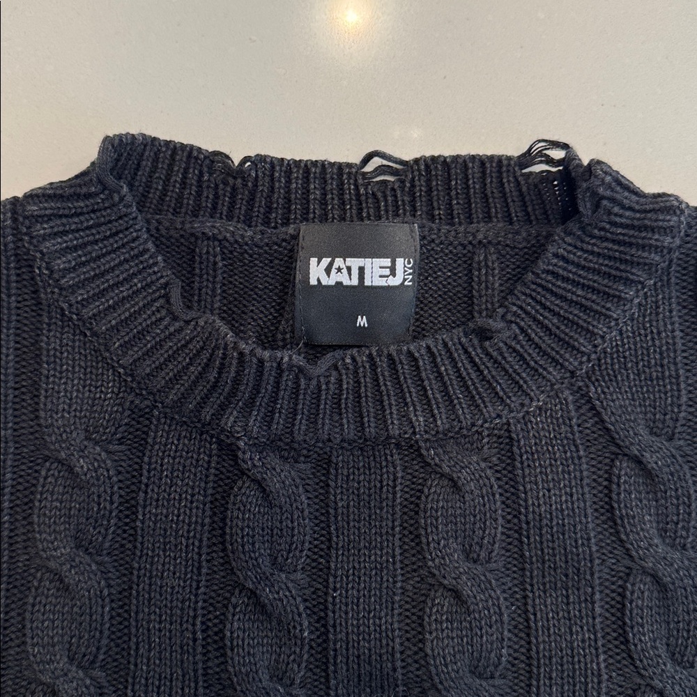 KatieJNYC Girls Washed Cable Sweater Black Size M